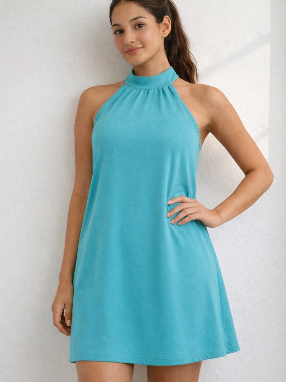 Charlie Paige Halter Teal Dress with Covered Buttons L/XL